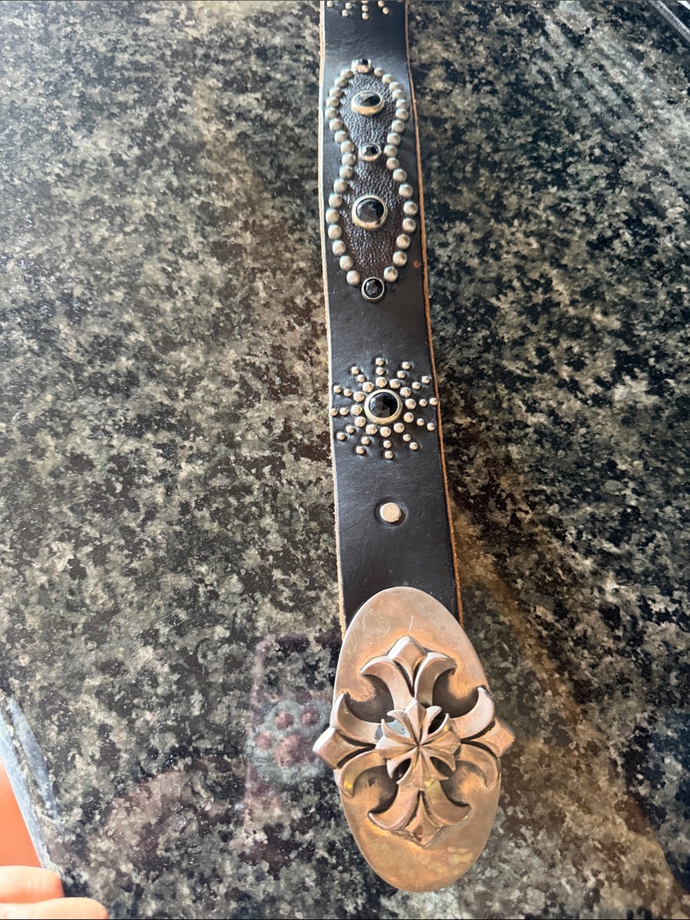 Chrome Hearts inspired black leather Gothic belt 38” inches and 1 3/4” thicknes - Picture 4 of 12